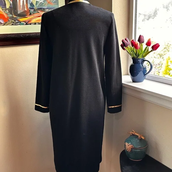 Black and Gold " Military Look" 80s Coat Dress by Leslie Fay Petites - Sz 8 - Picture 11 of 14